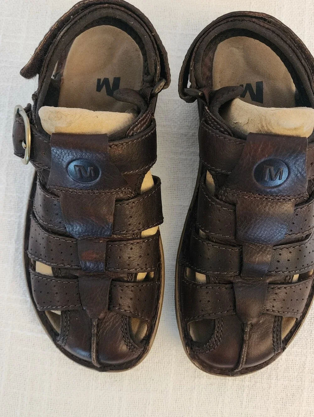 Merrell Fisherman Style Sandals M 8 Brown Closed Toe Caged Leather Upper A465